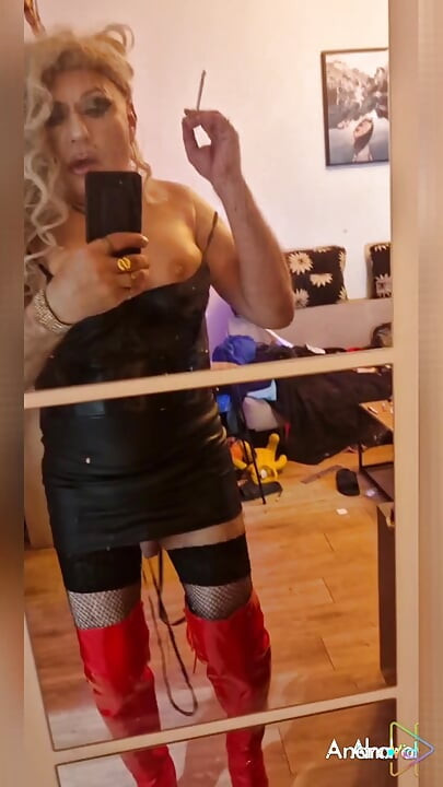 Sissy faggot tease with smoking cigarettes.