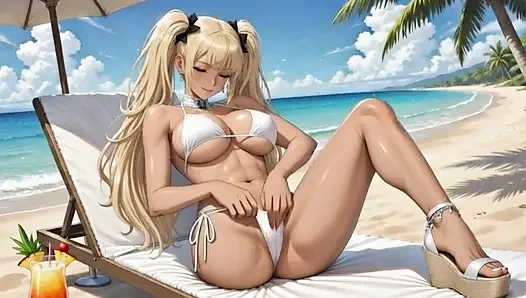 On the Beach with hot Nami - She play with her pussy