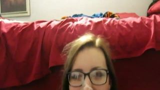 Super cute nerdy girl....Hot facial on her face and glasses