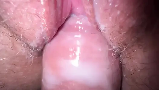Close up fuck with my teen roommate and cum on hairy pussy