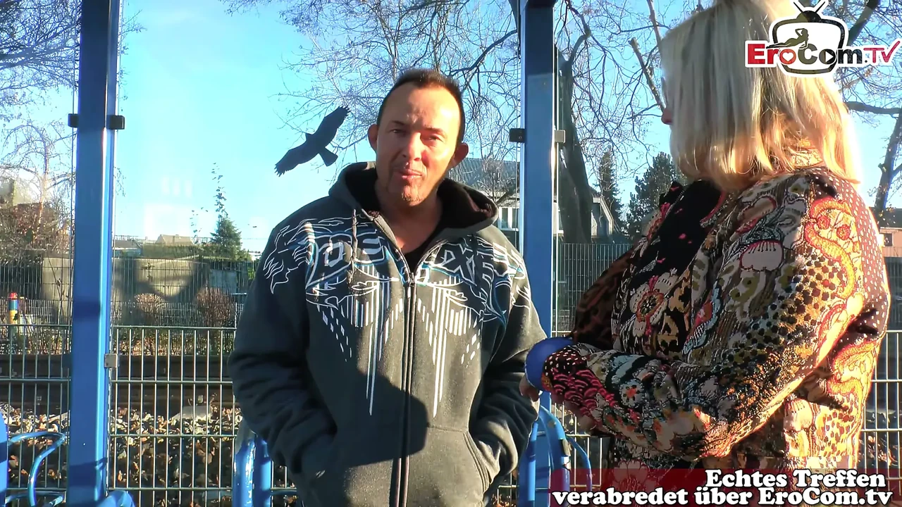 Mature blonde German housewife at street casting
