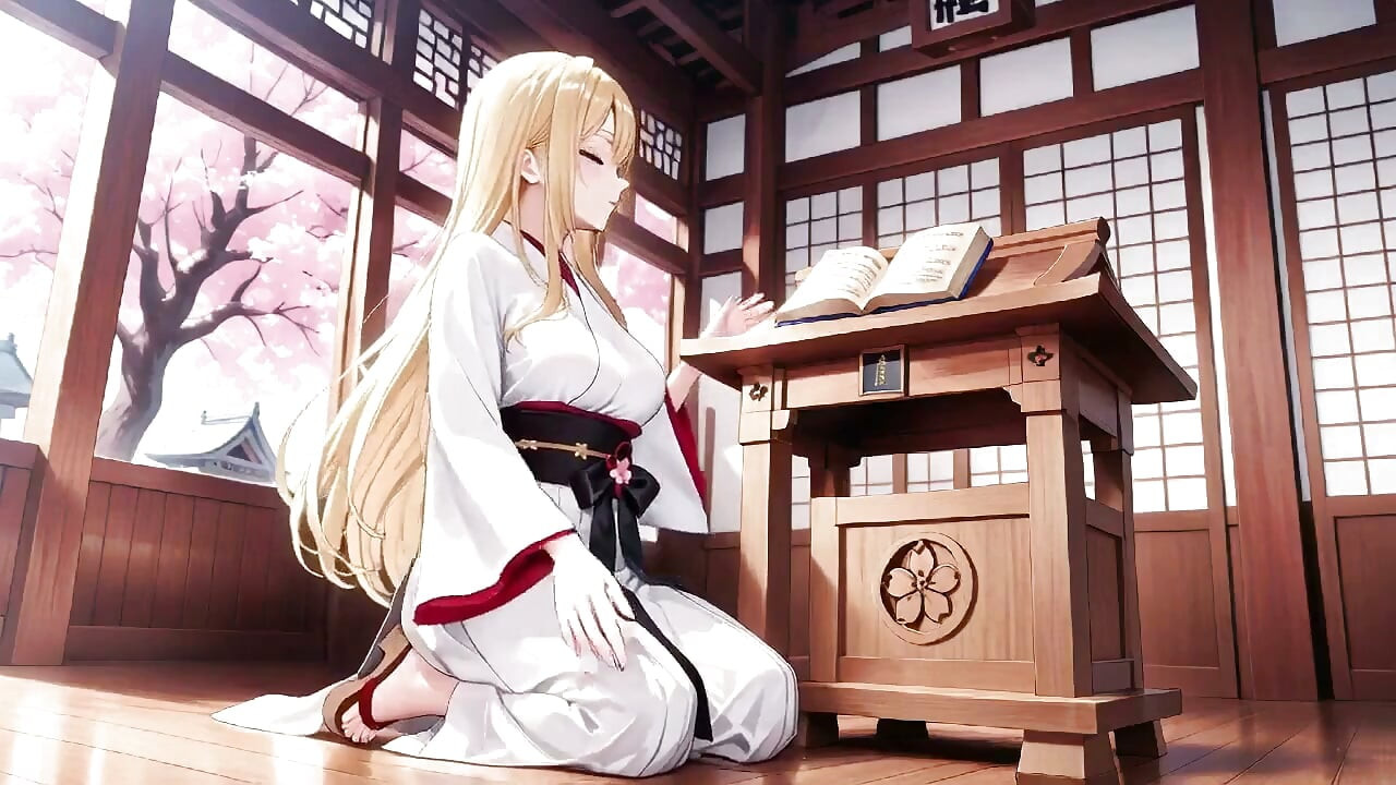 Blonde Miko in the Shrine! Taboo Whispers Under Cherry Blossoms, White Skirt Too Revealing!