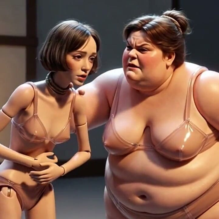 Fat Mistress Whips Bound Skinny Slave - Body Contrast Humiliation
