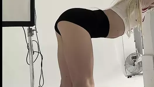 stretching yoga short shorts teasing