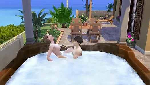 Pasangan berlibur mengambil kesempatan untuk bercinta di hidro. The Sims