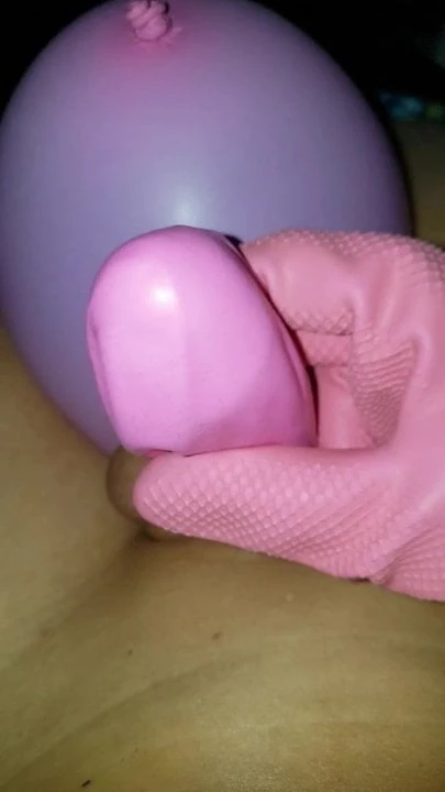 Pink rubber and balloon fetish with small penis