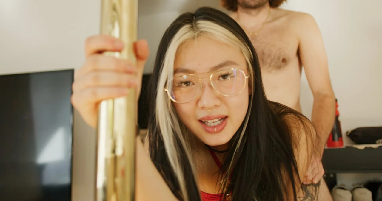 Asian stipper gets railed against her pole - Mila Koi