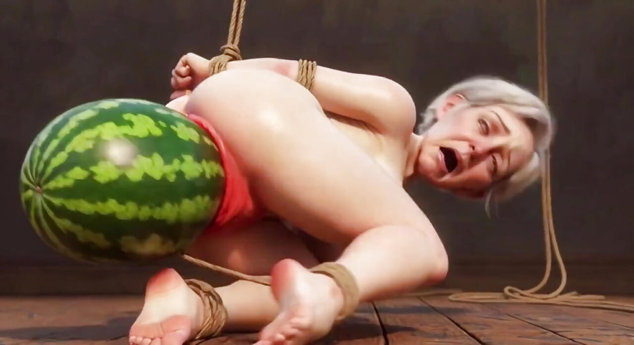 Old Granny Bound with Huge Watermelon in Ass - Hurt & Orgasm