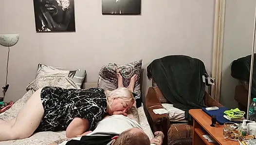 I fill my neighbor's mouth with a lot of cum