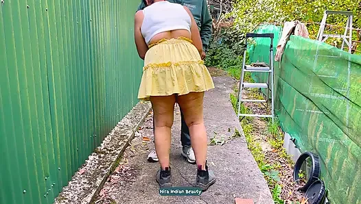 Neighbour Jumping Off Fence for Intense Standing Anal Doggy Fuck and Deepthroat Indian Wife