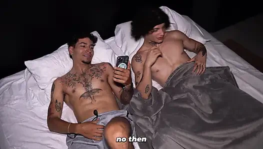 Stepmother ends up in a double penetration after teaching some young men how to masturbate properly