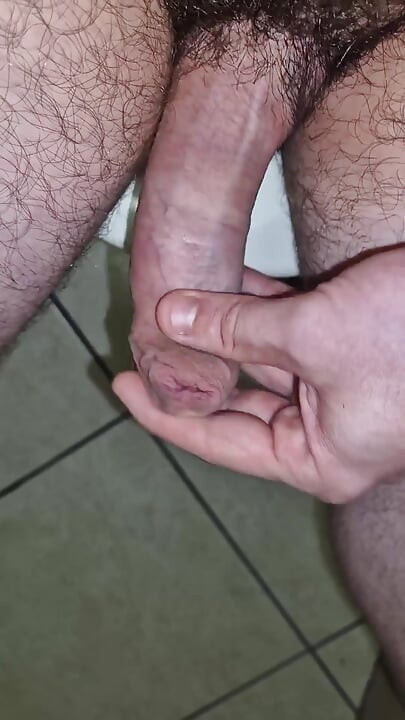 Public Bathroom Masturbation Uncut Cock Phimosis Close-up