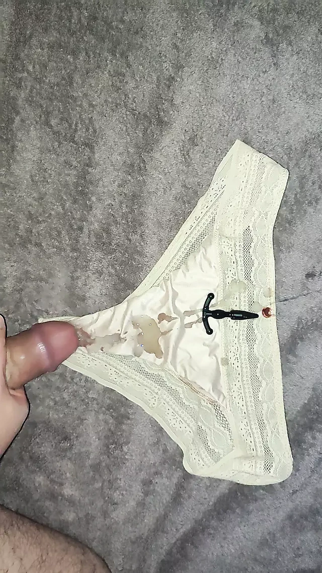 Big cumshot on the thong of the liyceennne as described in Suzie's panties, Insertion urethra thong ejaculation good handjob