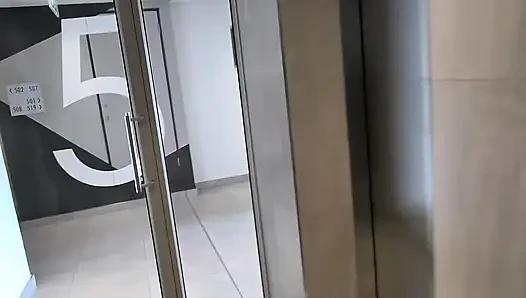 Shy Girl Gets Convinced in Elevator to Swallow a Stranger's Cum