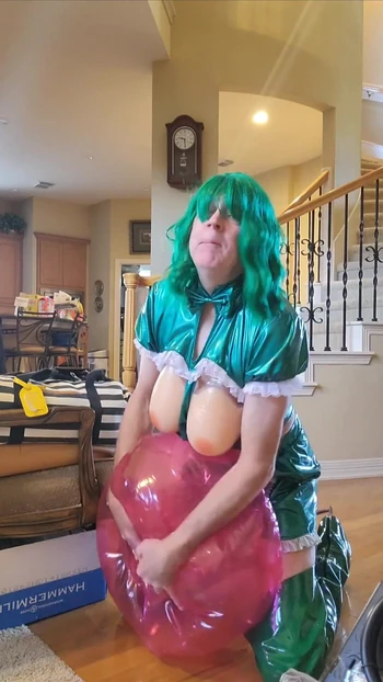 Iconic moment from "Sissy Diana in Green Pvc Humping Pt 2"