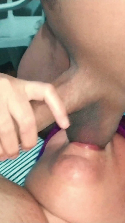 Married and blindfolded. A man with a gifted dick gets his balls licked and treats the naughty girl's small mouth and cheeks. | Clip 2