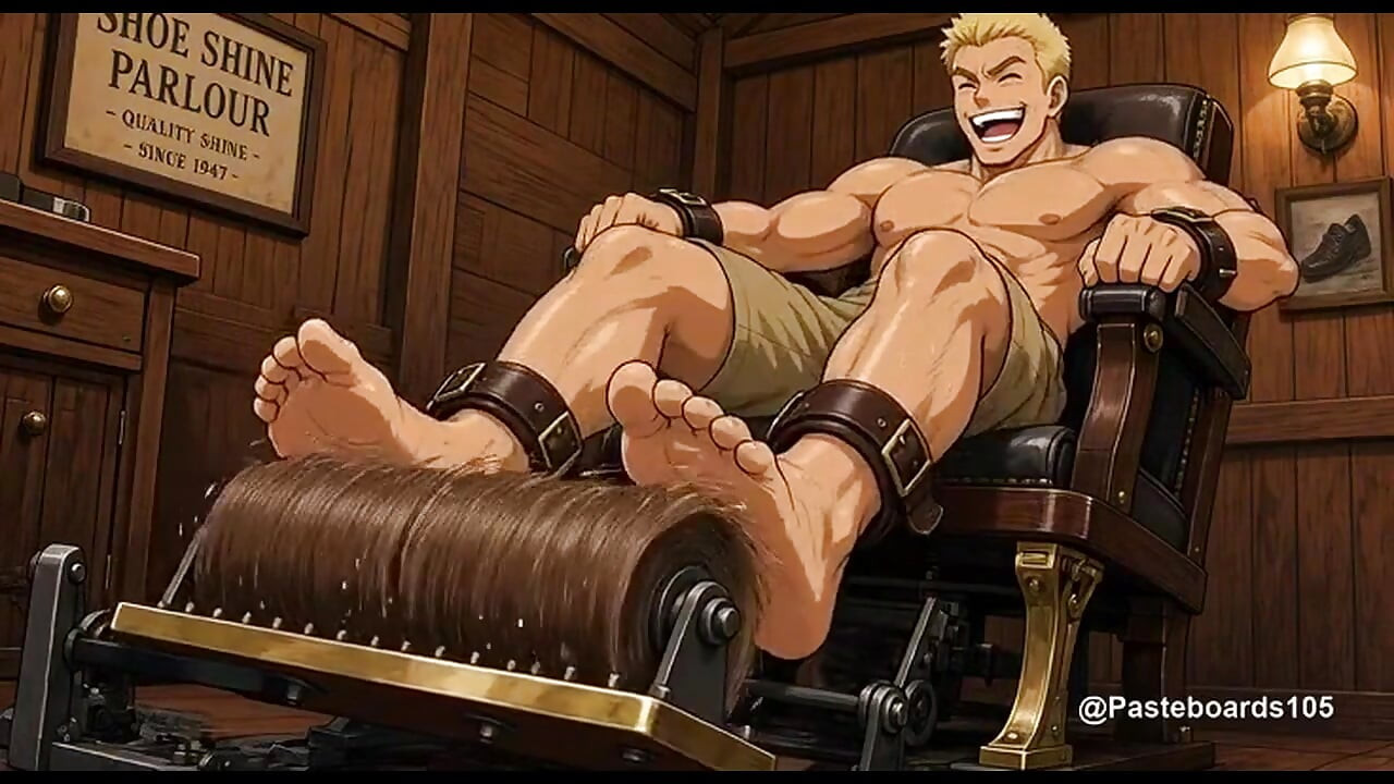 The Shine Parlour - Strapped In The Chair, Brush Rollers On His Bare Soles (2D Anime Bara)