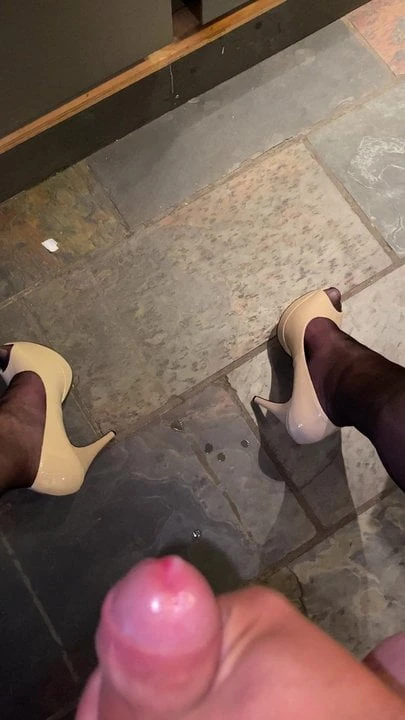 Wanking in black stockings