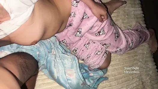 Mexican woman in pajamas fucks stepbrother instead of boyfriend