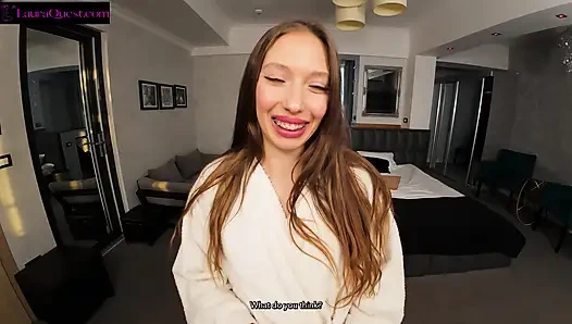 Wrapped In A Towel After An Elevator Encounter, She Seduces A Stranger In His Hotel Room