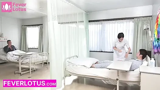 Hot Japanese Nurse Double-Teamed by Japanese Patient & White Guy - Raw Double Creampie Hospital Treatment