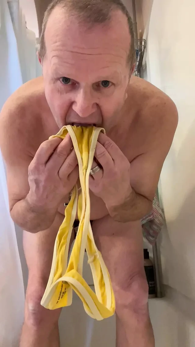 Caged sissy pissing in panties