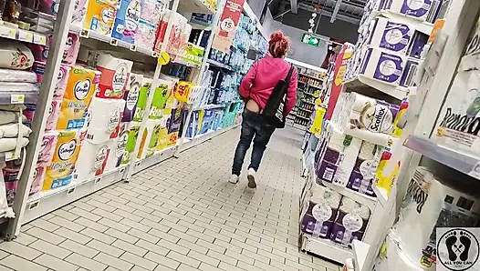 Crazy Rebeca Addams in Jeans Buttcrack at the Supermarket