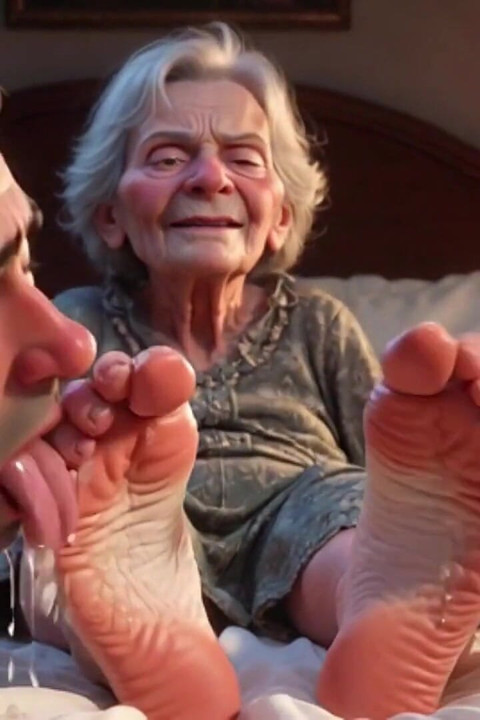 Submissive Mans Serving Old Granny's Ugly Feet - Humiliation