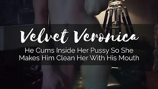 He cums inside her pussy so she makes him clean her with his mouth