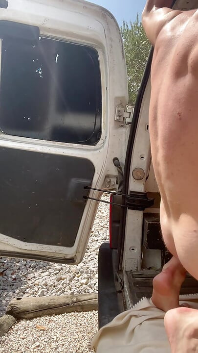 Rough fucking and foot in the ass in the back of the truck