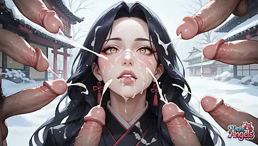 Schneeschrein, kimono squirting, dreifache penetration, orgie