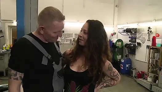 Sexy big ass tattooed brunette fucked in threesome