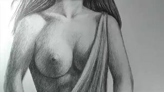 Красивая девушка - обнаженный карандашный рисунок