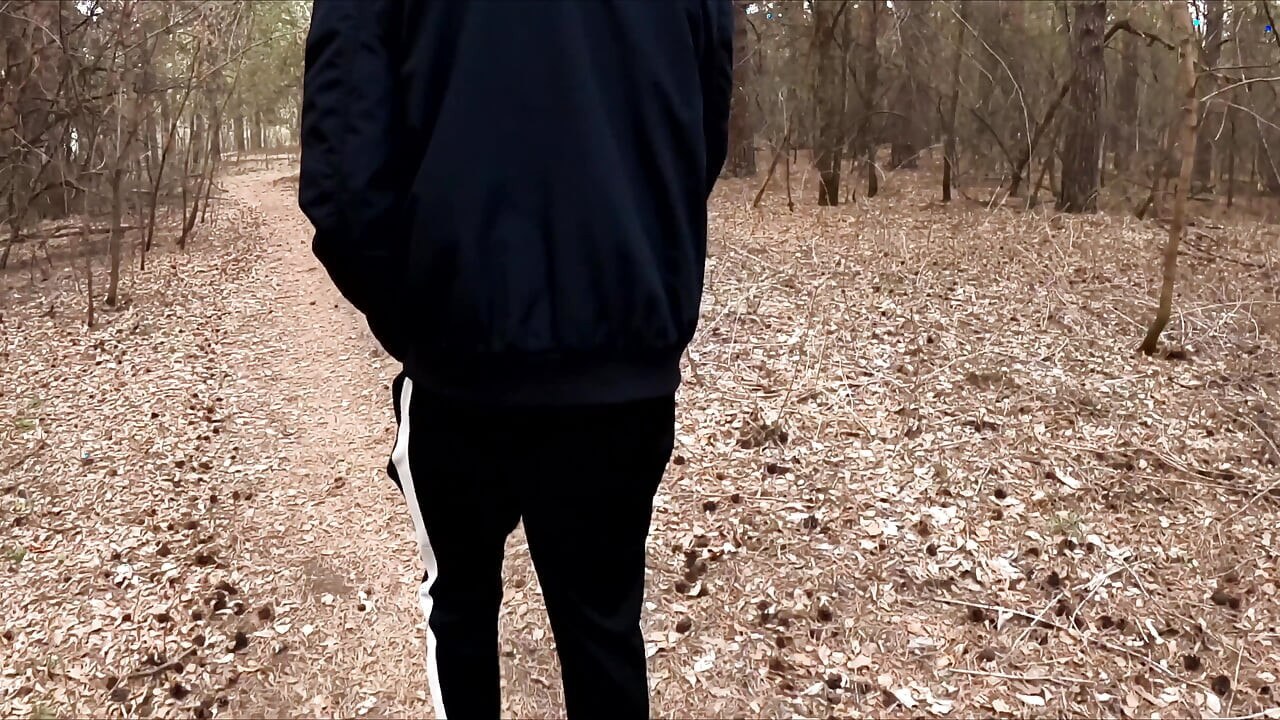 The Guy Walks with A Vibrator in The Park and Masturbates