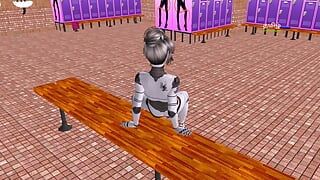 一个美丽的机器人女孩以反向女牛仔姿势突袭男人的鸡巴的动画色情视频。