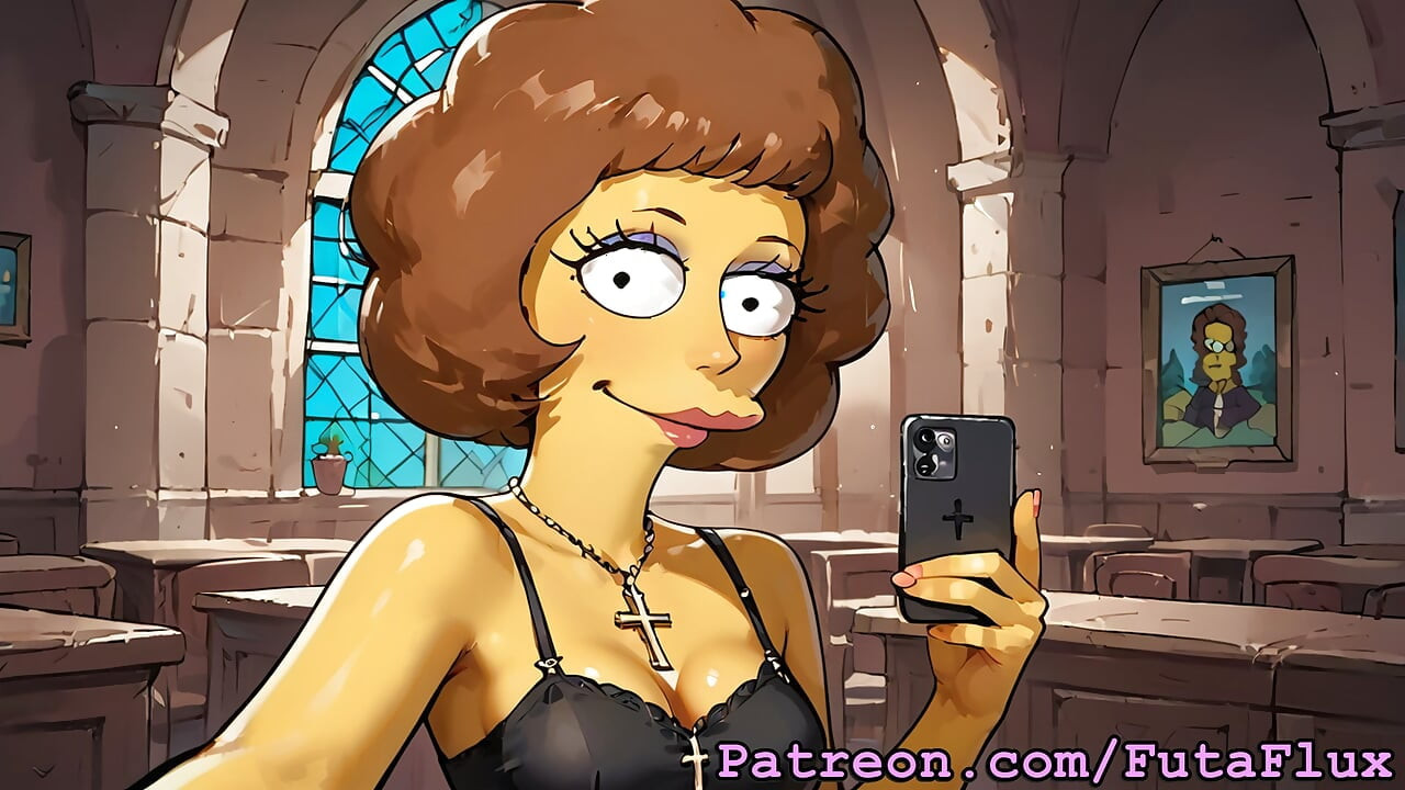 Futanari Maude Flanders Masturbating and Selfsucking