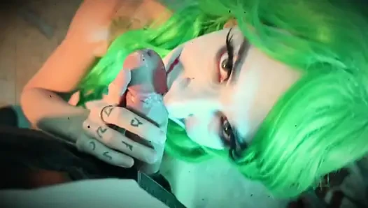 Joker lagi asik nyepong kontol dan dicrot di muka saat lagi cosplay