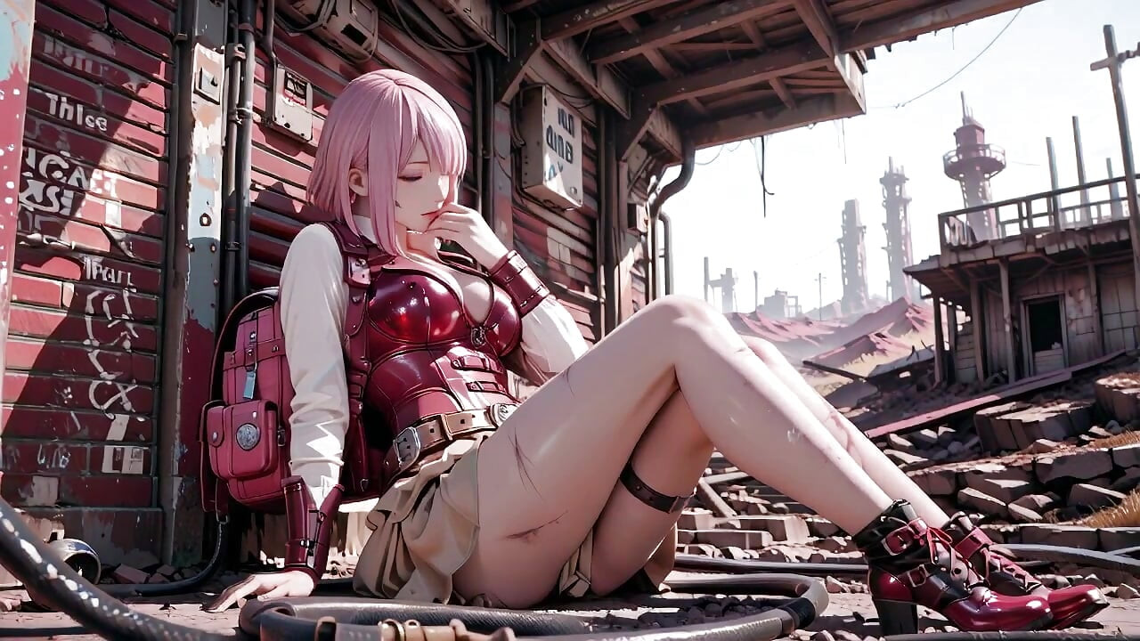 Guerreira de Mecha de Cabelo Rosa! A Beleza Fria do Deserto. Armadura vermelha e branca a esconder segredos?