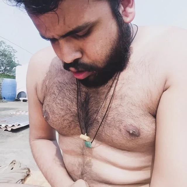 Horny big dick indian boy was playing her cock on terrace