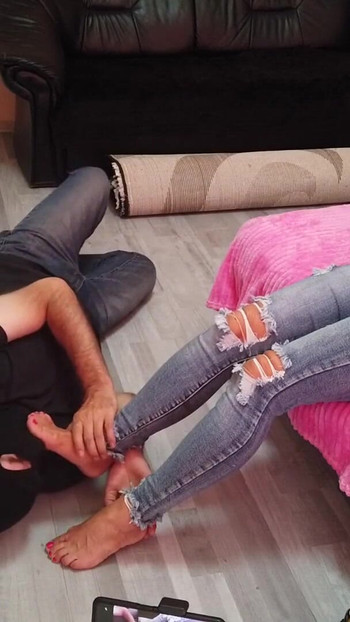 Key moment from "Foot worship for a blonde mature woman"