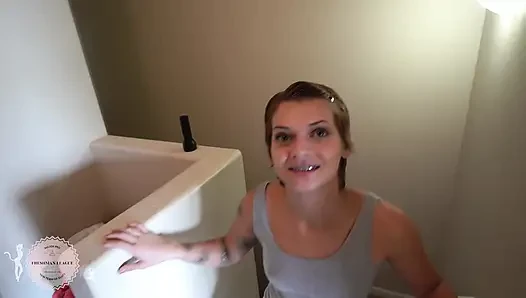 Repair man cums in her mouth for composition