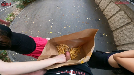 Public double handjob in the fries bag... I