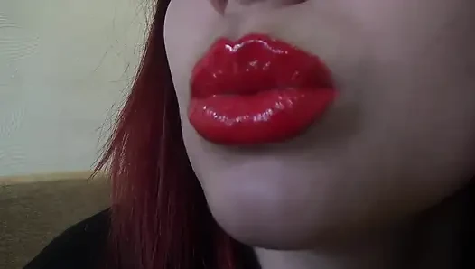 Seksi dudaklarıma bir sürü kırmızı dudak ve parlaklık koyuyorum ve geri sayım!