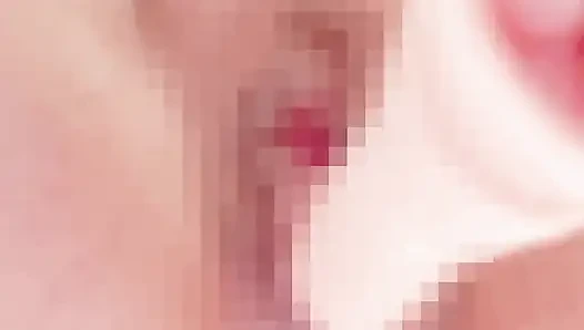 Close-up of pussy squirting dildo masturbation