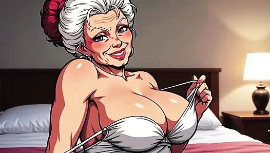 Yatak odasındaki ai yaşlı kadınlar memelerini azdırıyor ve teşhir ediyor