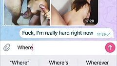 Sexwife cuckold sexting foto's sturen voor haar man tijdens trio