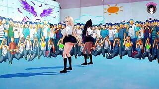 2 огромные сиськи школьницы танцуют + постепенное раздевание (3D хентай)