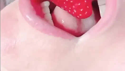 Sabrinahole, strawberry,, banana, sour cream and a new giant toy, inside her juicy peach