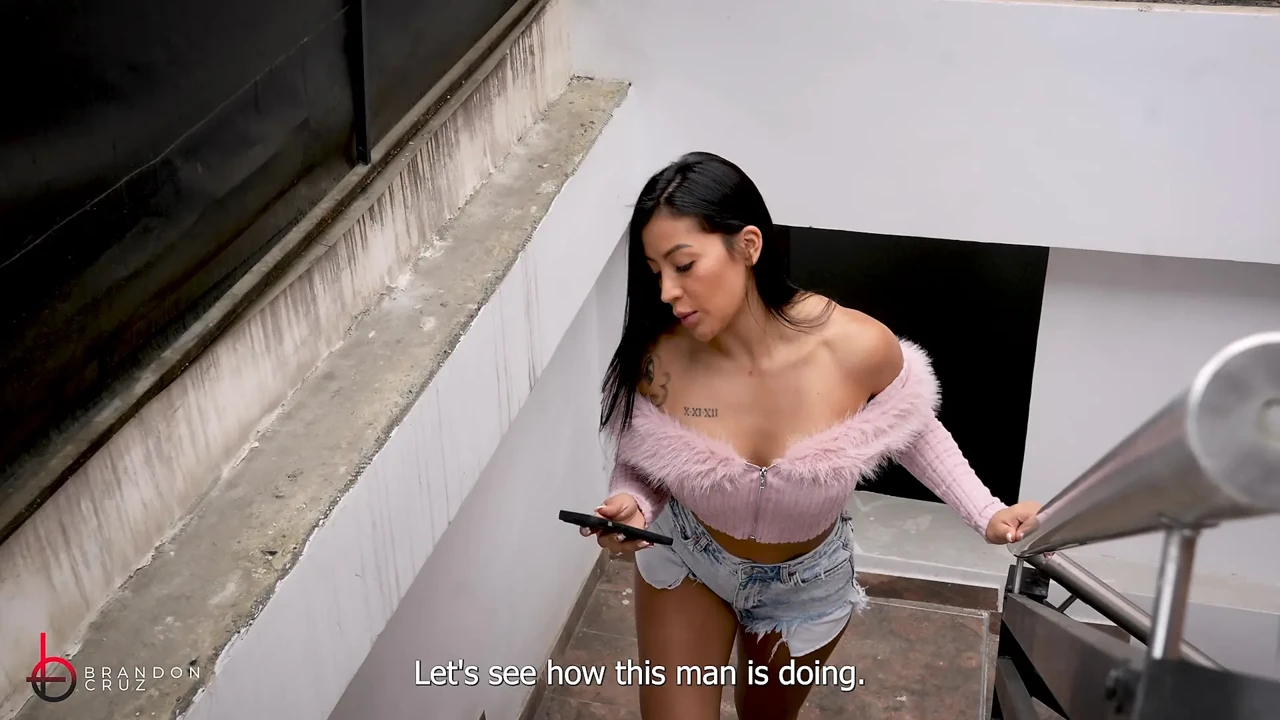 A construction worker inserts his large penis into his busty boss on a terrace - Brandon Cruz & Mariana Martix