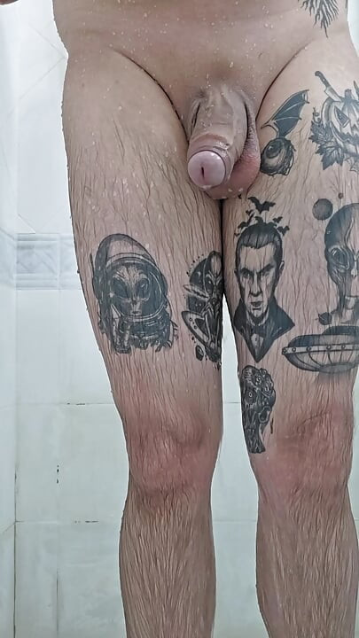 Chubby was caught jerking off in the shower